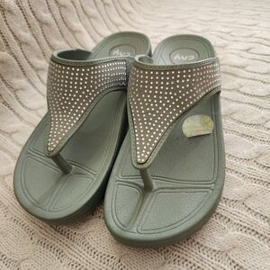 CNY Glitter Gray  Thong Wedge Sandals